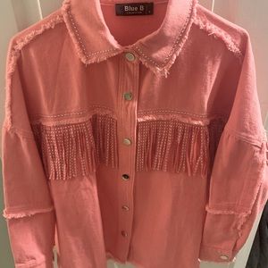 Boutique pink fringe denim jacket! 💓